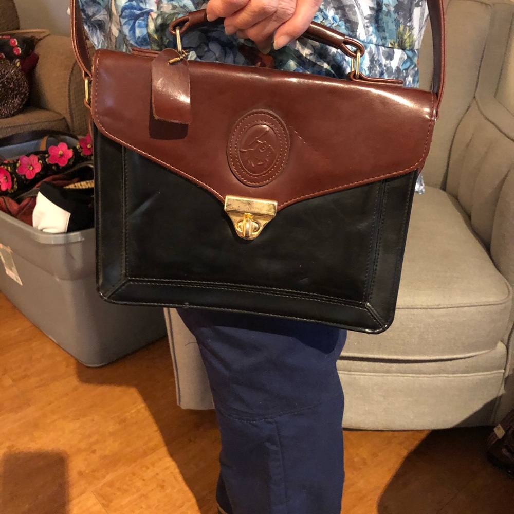 Brown and black cross body bag